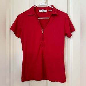 Bugatchi Red Collared Half Zip Short Sleeve Tennis Top Size Medium